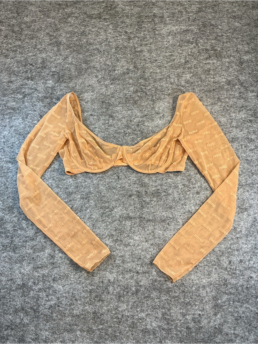 Skims Sheer Long Sleeve Crop Top in Beige Best Fits M-L